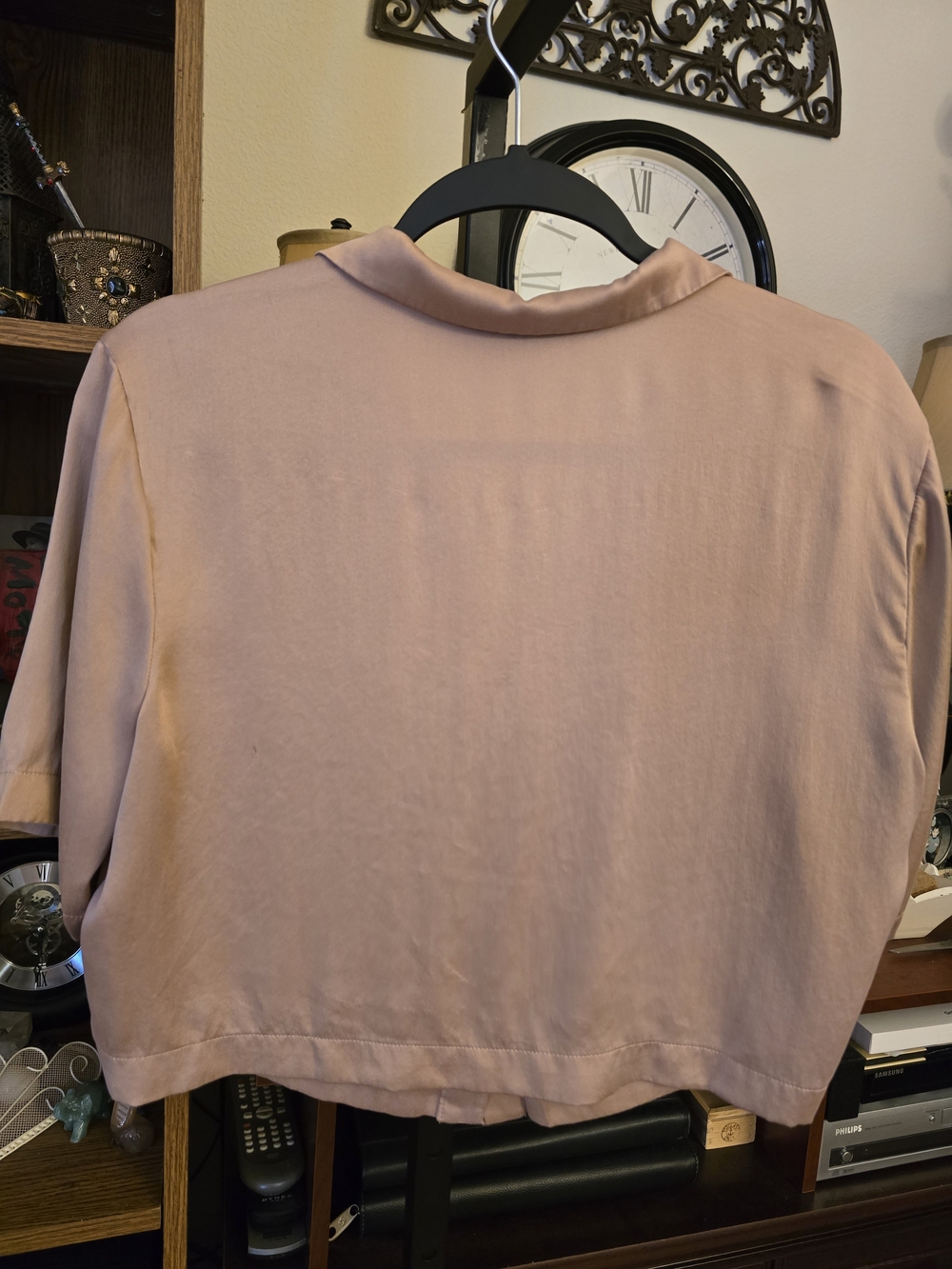 Quince 100% Silk Button Front Shirt Blouse Mauve Short Sleeve Cropped XS - Picture 4 of 5